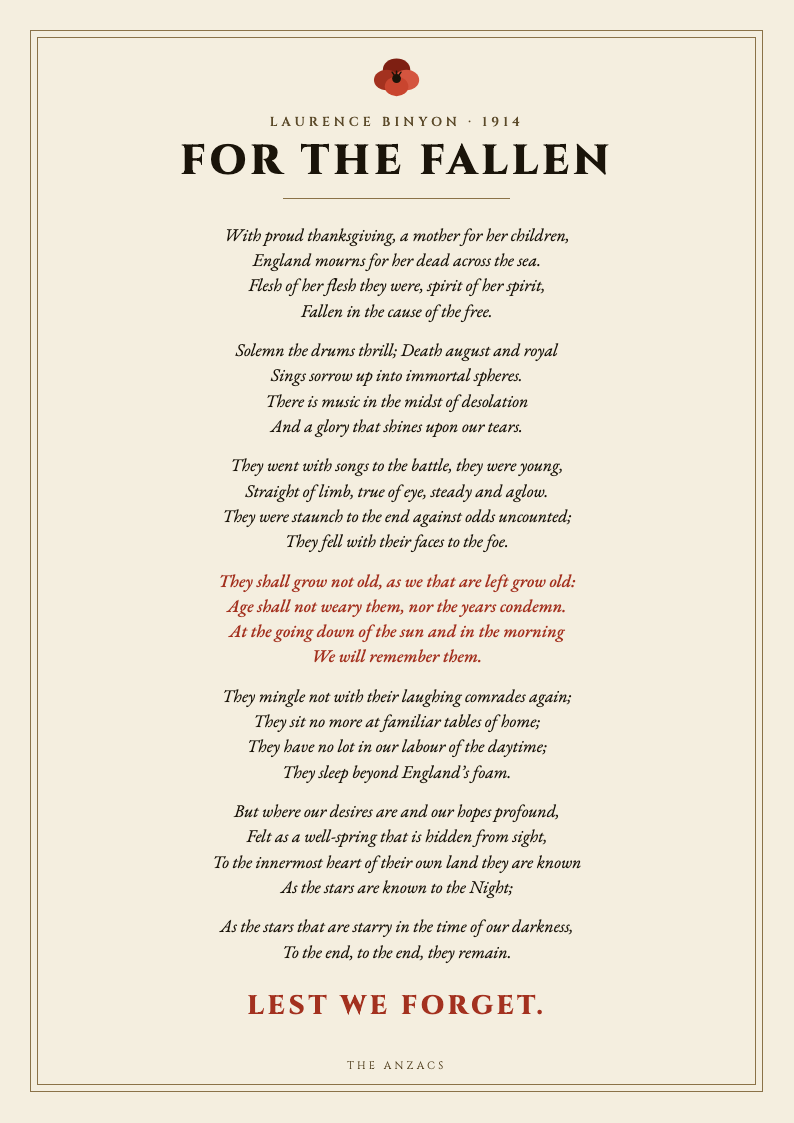 For the Fallen, the full poem, poster