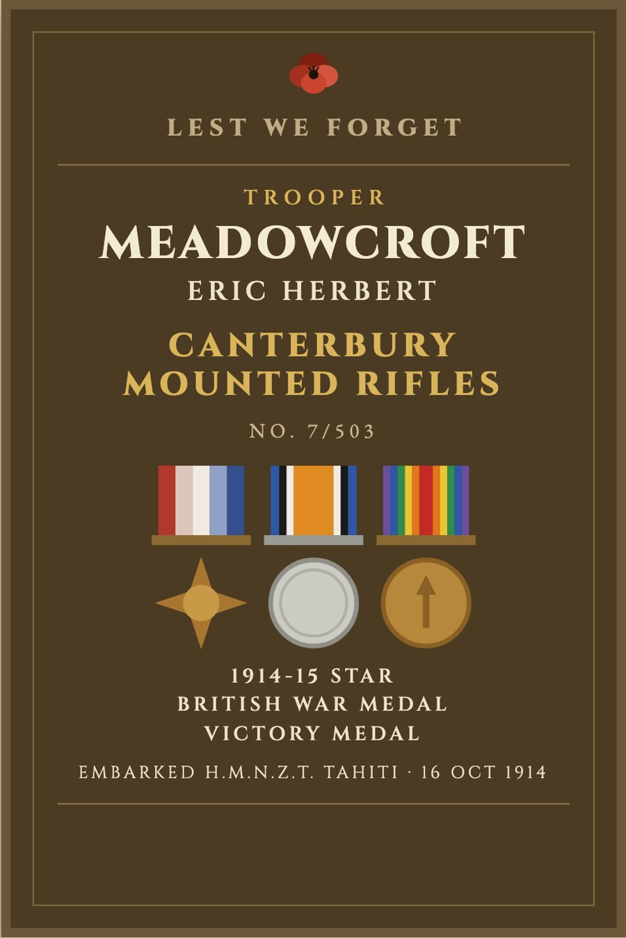 The Remembrance Plaque for Trooper Eric Herbert Meadowcroft